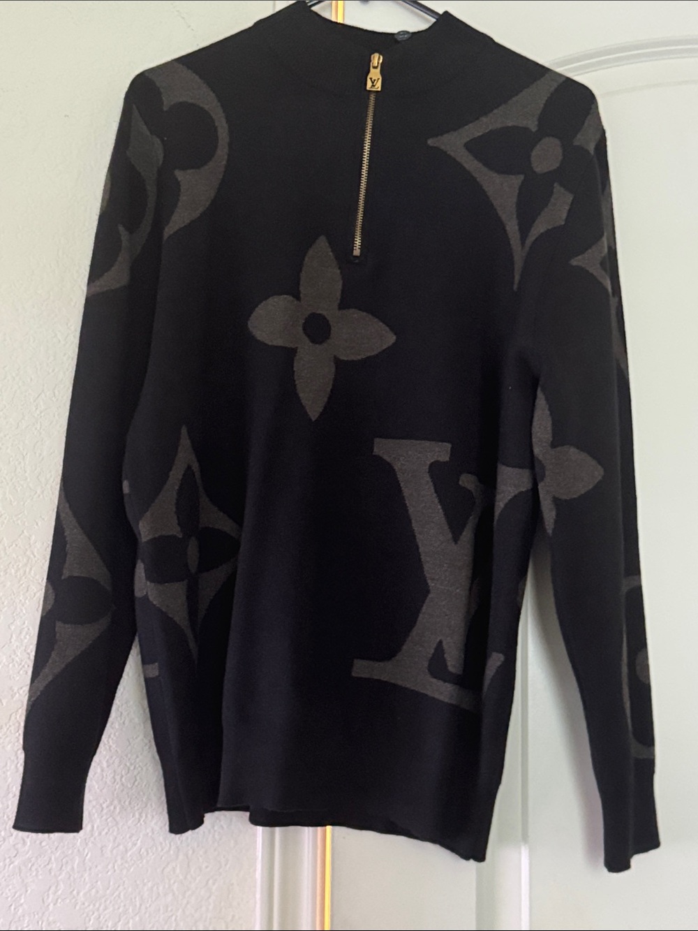 Louis Vuitton Black and Gray Monogram Half-Zip Sweater